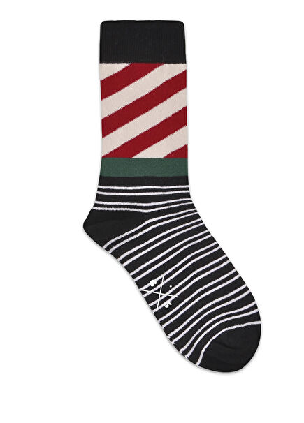 Stripy Christmas Siyah Kırmızı Kadın Çorap
